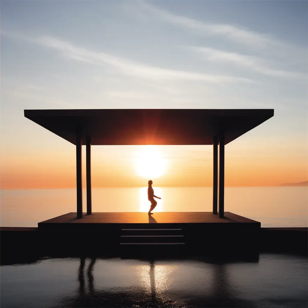 Tranquil seaside at sunrise with Tai Chi practitioner - Image 2