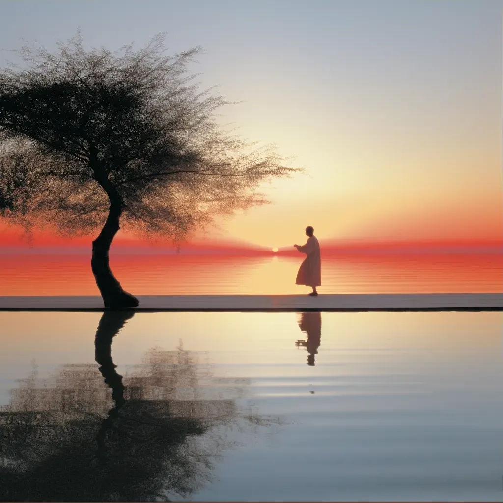 Tranquil seaside at sunrise with Tai Chi practitioner - Image 3