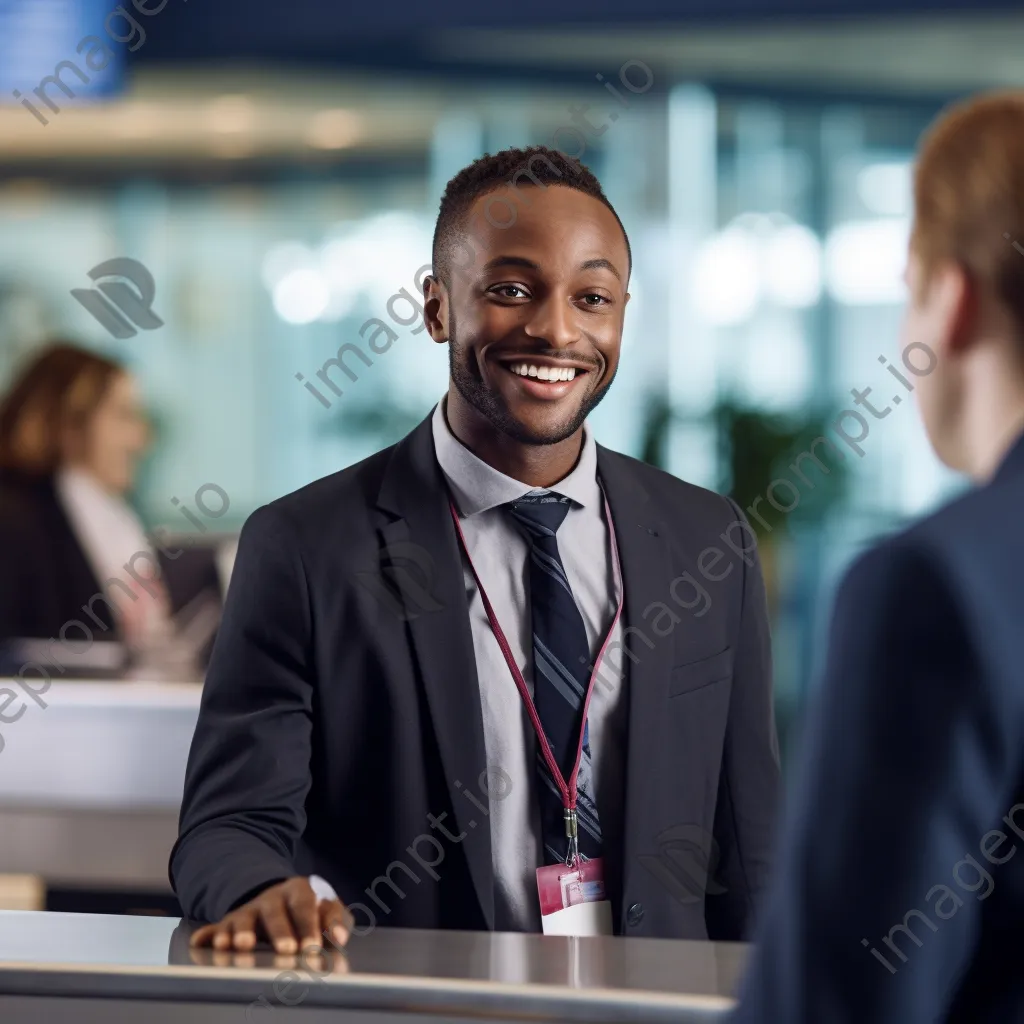 A businessman interacting at an airport check-in desk - Image 1