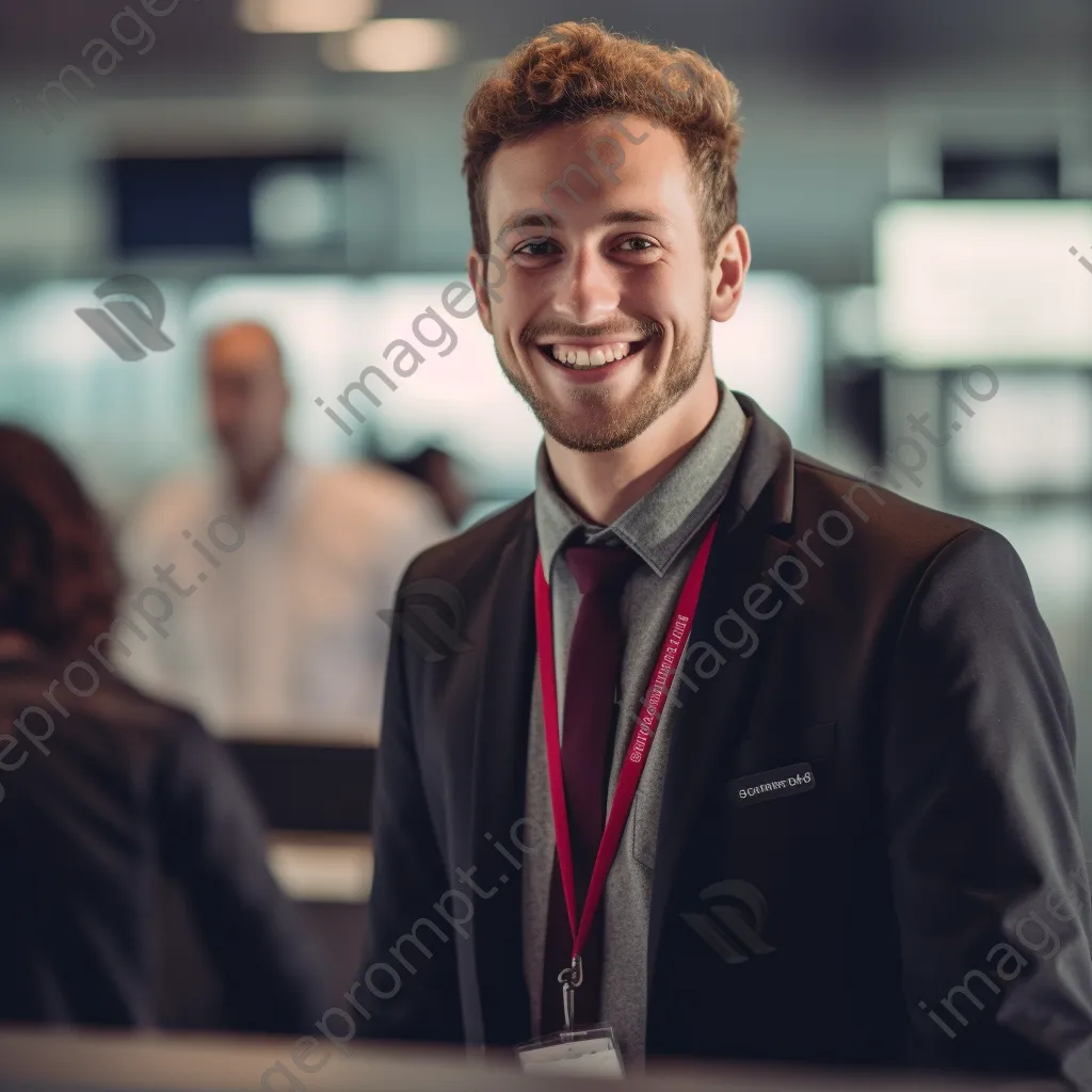 A businessman interacting at an airport check-in desk - Image 2