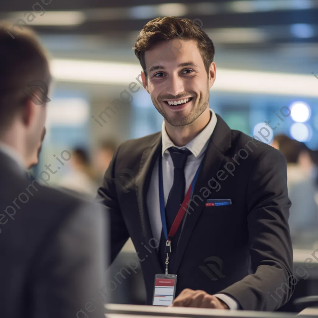 A businessman interacting at an airport check-in desk - Image 3