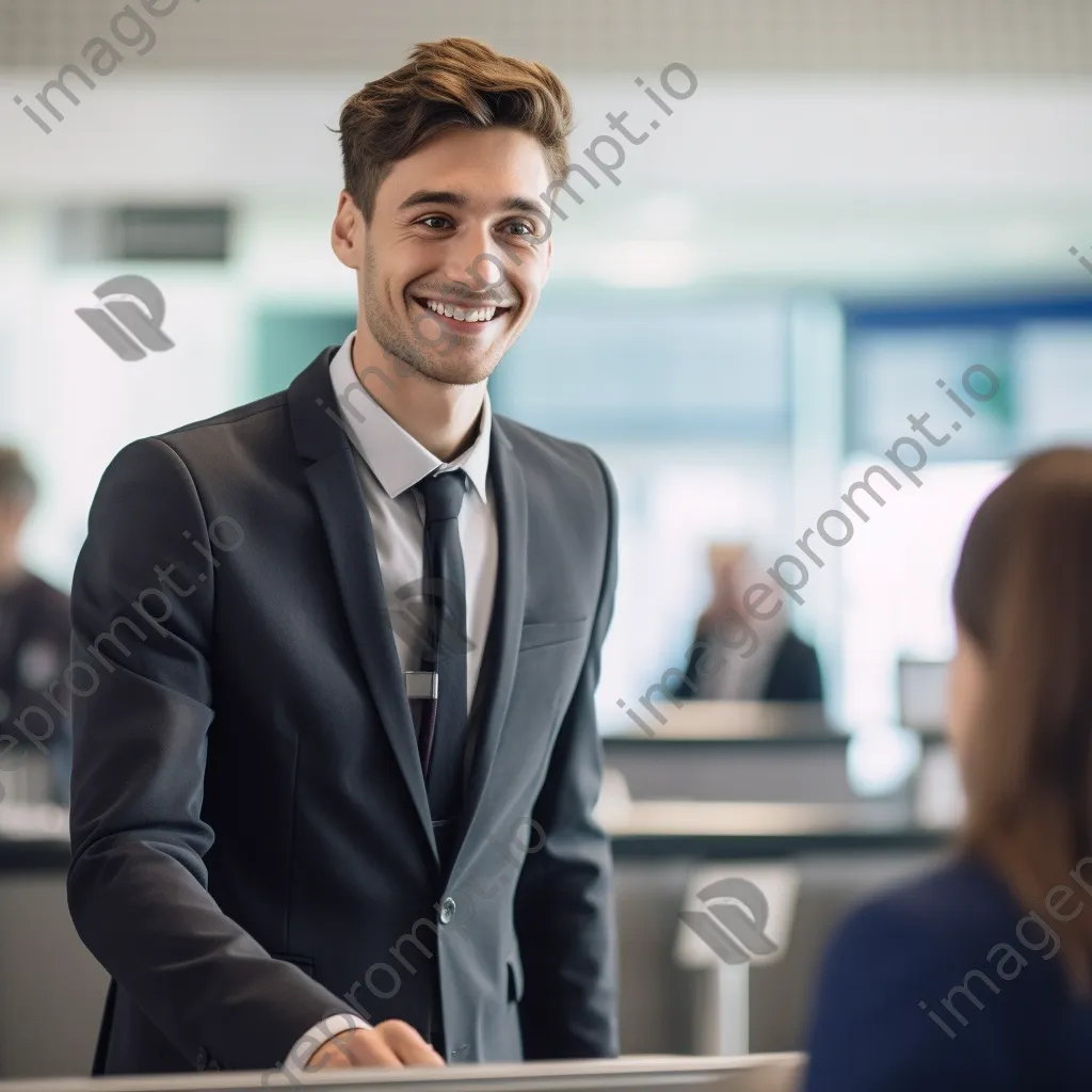 A businessman interacting at an airport check-in desk - Image 4