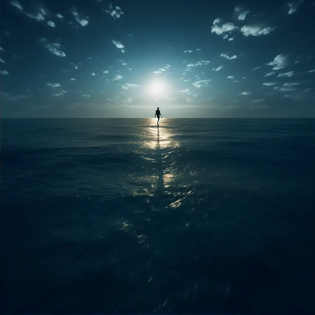 Person floating above ocean under full moon - Image 2