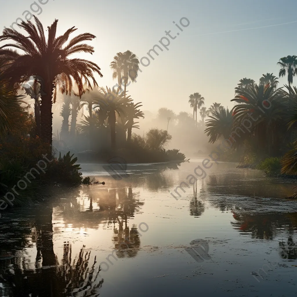 Morning mist over a desert oasis - Image 2