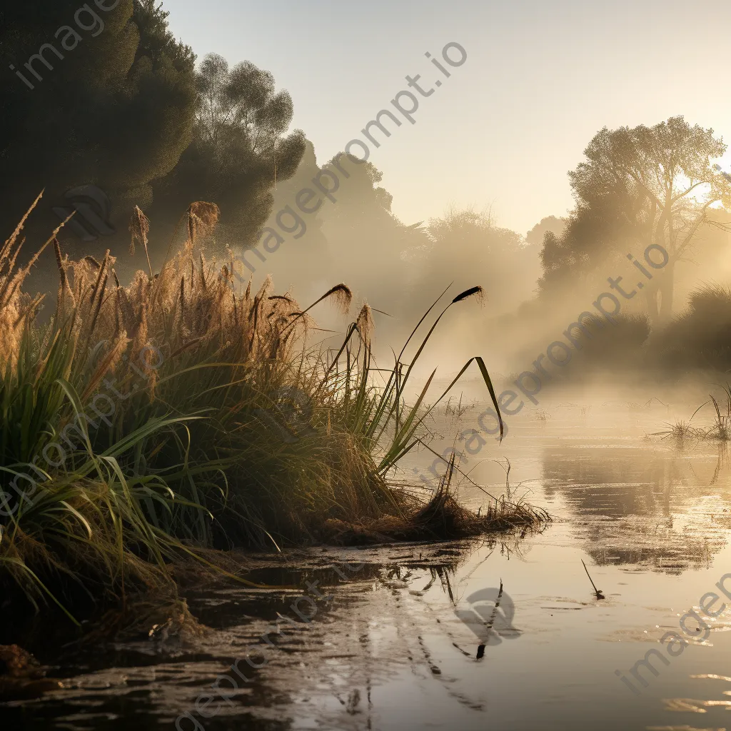 Morning mist over a desert oasis - Image 4