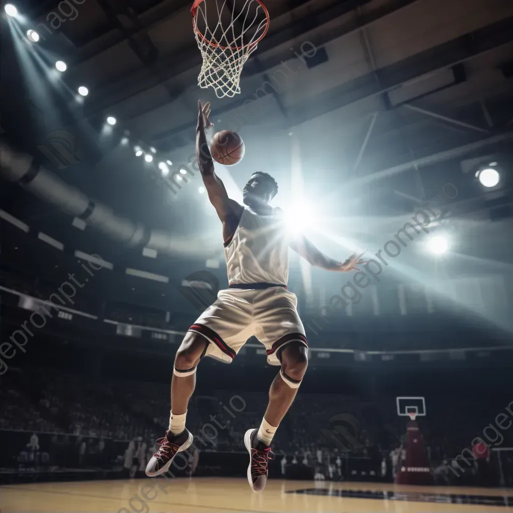 Basketball player jumping for a dunk in arena lights - Image 2