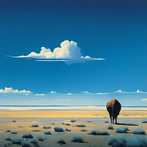 Solitary bison grazing under a big, blue sky - Image 1