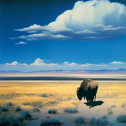 Solitary bison grazing under a big, blue sky - Image 2