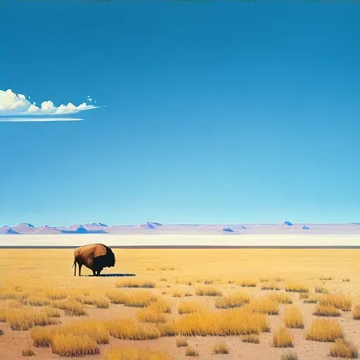 Solitary bison grazing under a big, blue sky - Image 4