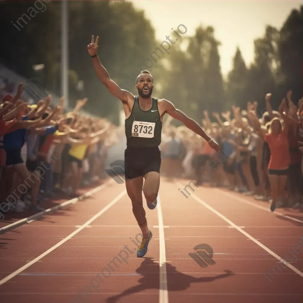 Sprinter crossing the finish line in victory with a cheering crowd. - Image 3