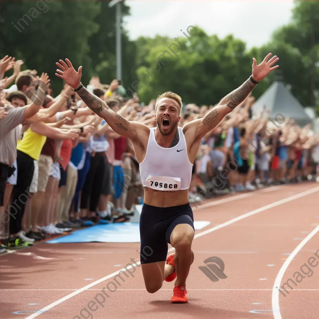 Sprinter crossing the finish line in victory with a cheering crowd. - Image 4