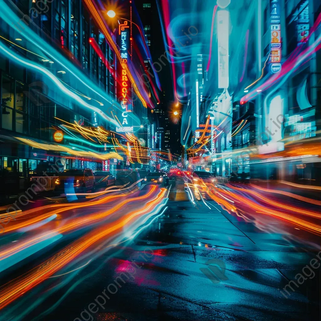 Abstract light trails on city streets at night with neon colors - Image 1