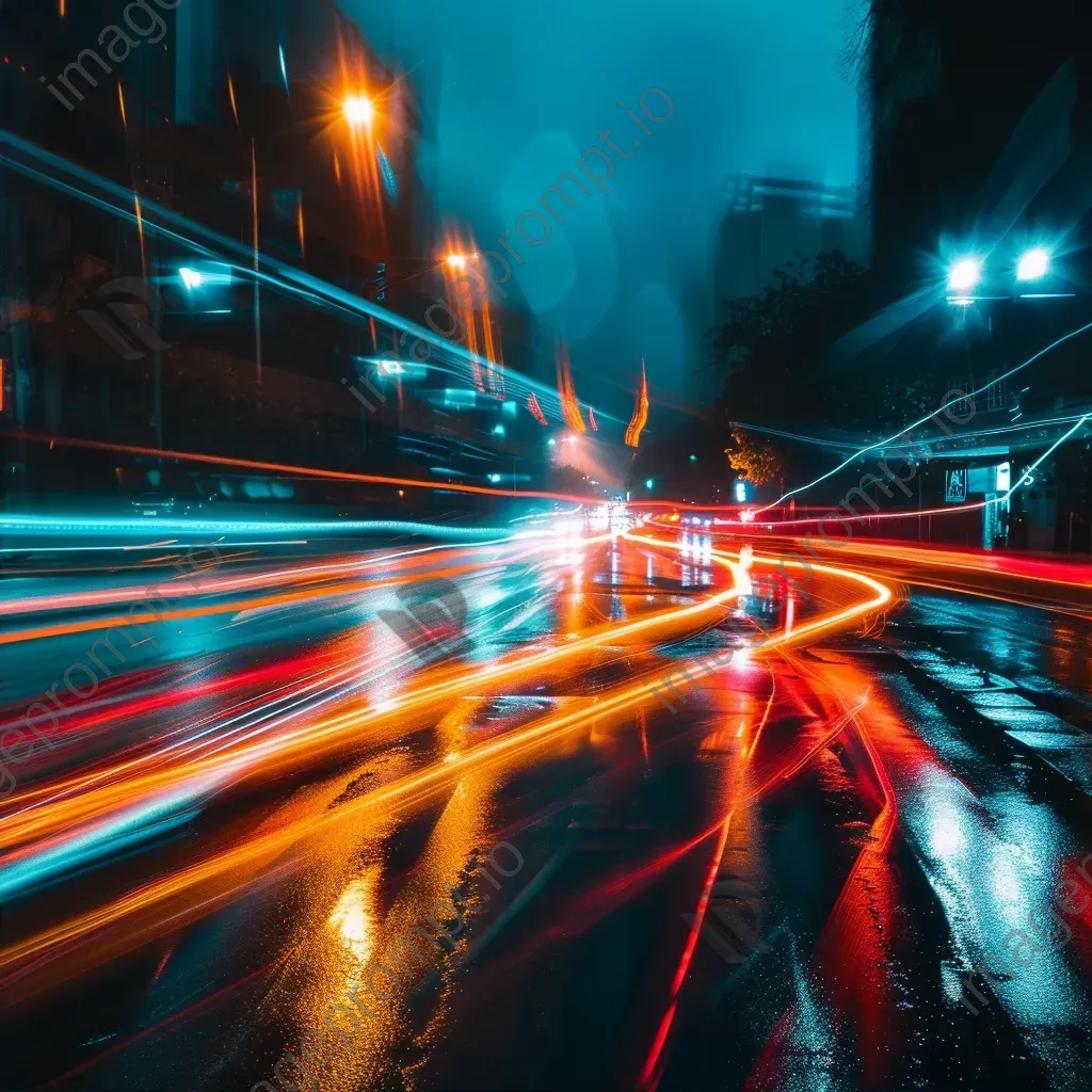 Abstract light trails on city streets at night with neon colors - Image 2