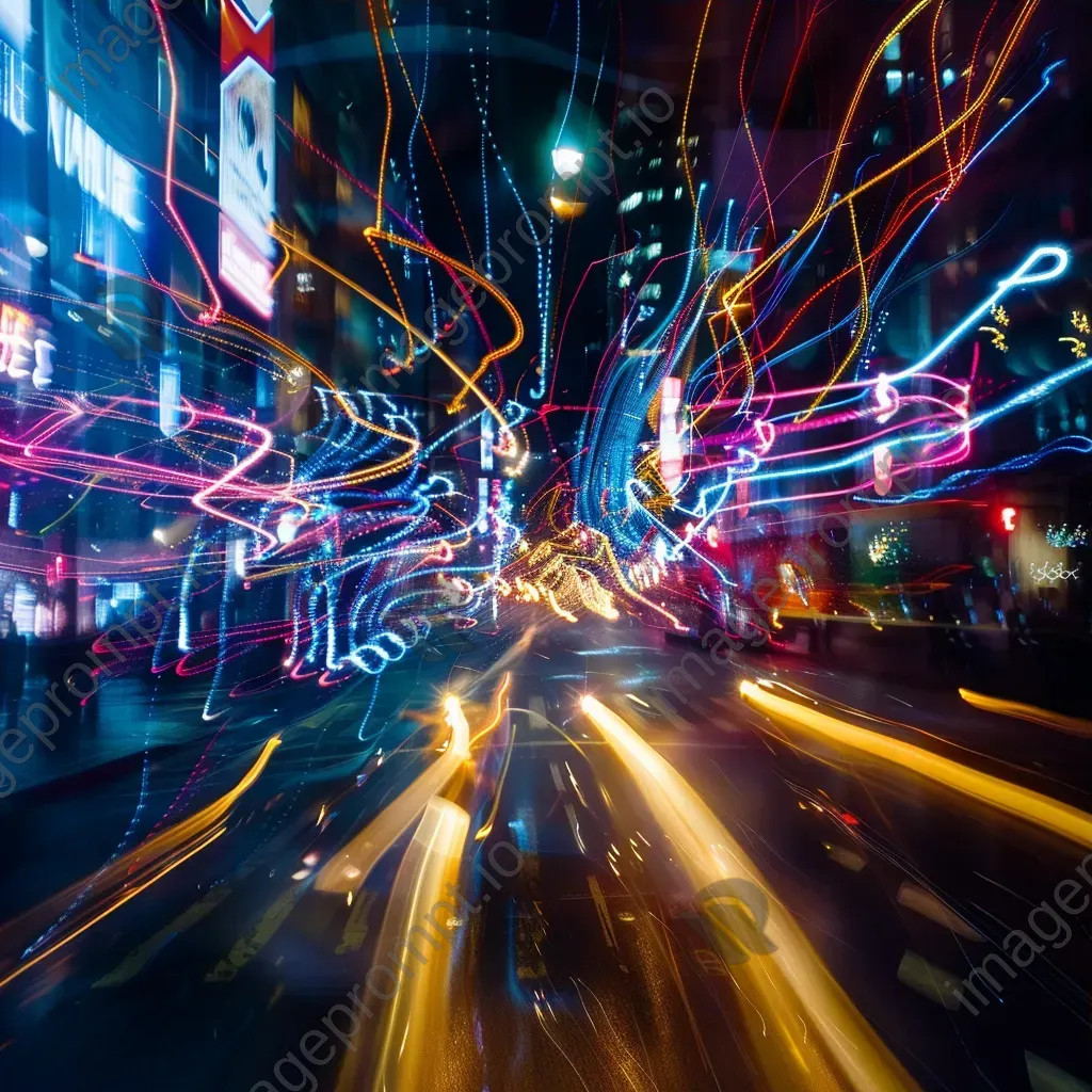 Abstract light trails on city streets at night with neon colors - Image 3