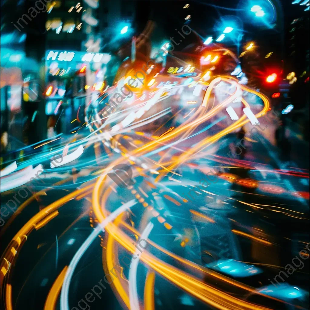 Abstract light trails on city streets at night with neon colors - Image 4