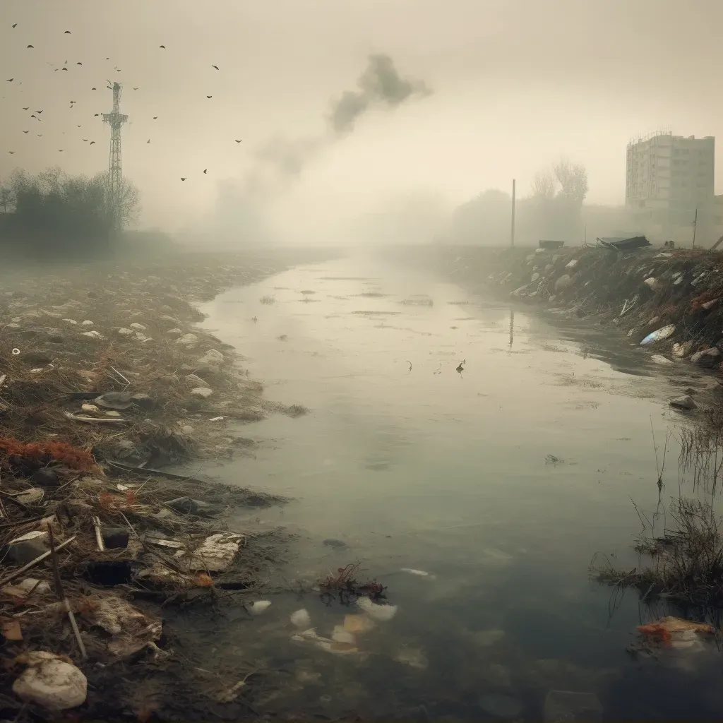 Polluted river transforming into clean river with teeming aquatic life - Image 1