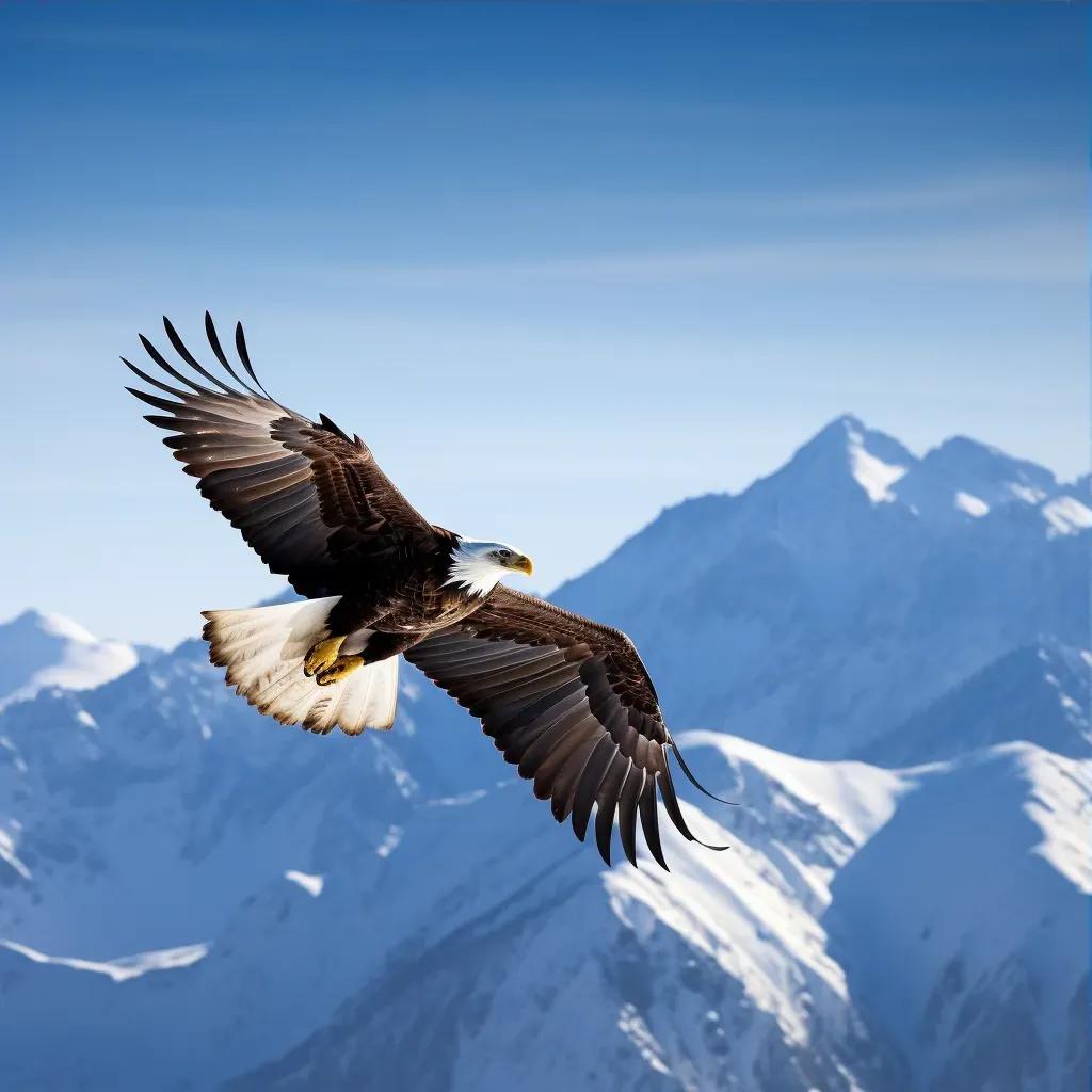 Eagle in Flight over Mountains