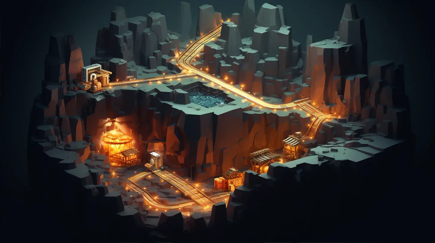 Isometric view of a low poly underground mine with glowing gems - Image 2