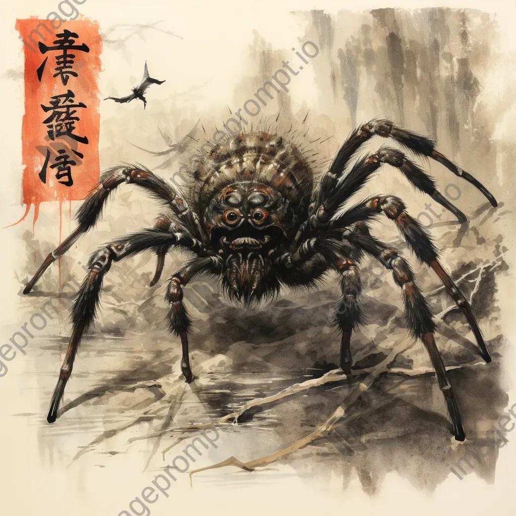 Ink wash painting of the African legend Anansi Spider in Ukiyo-e style - Image 3