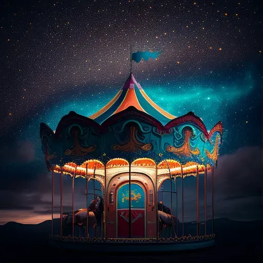 Colorful carousel in old-fashioned amusement park at twilight - Image 1