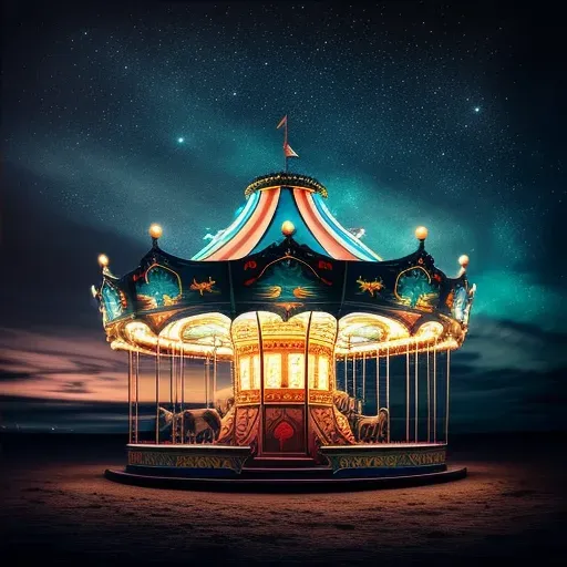 Colorful carousel in old-fashioned amusement park at twilight - Image 4