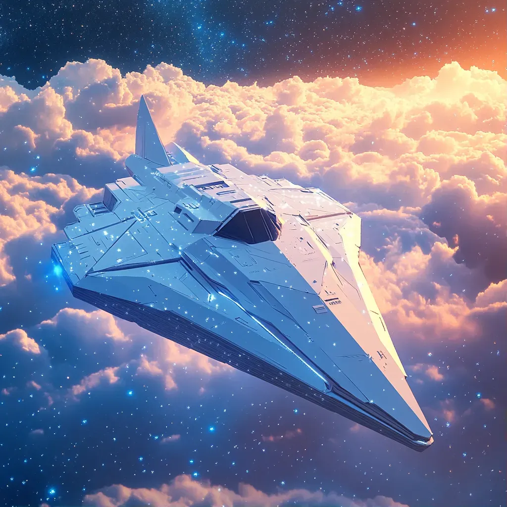 Low poly isometric view of an alien mothership in a celestial sky - Image 1