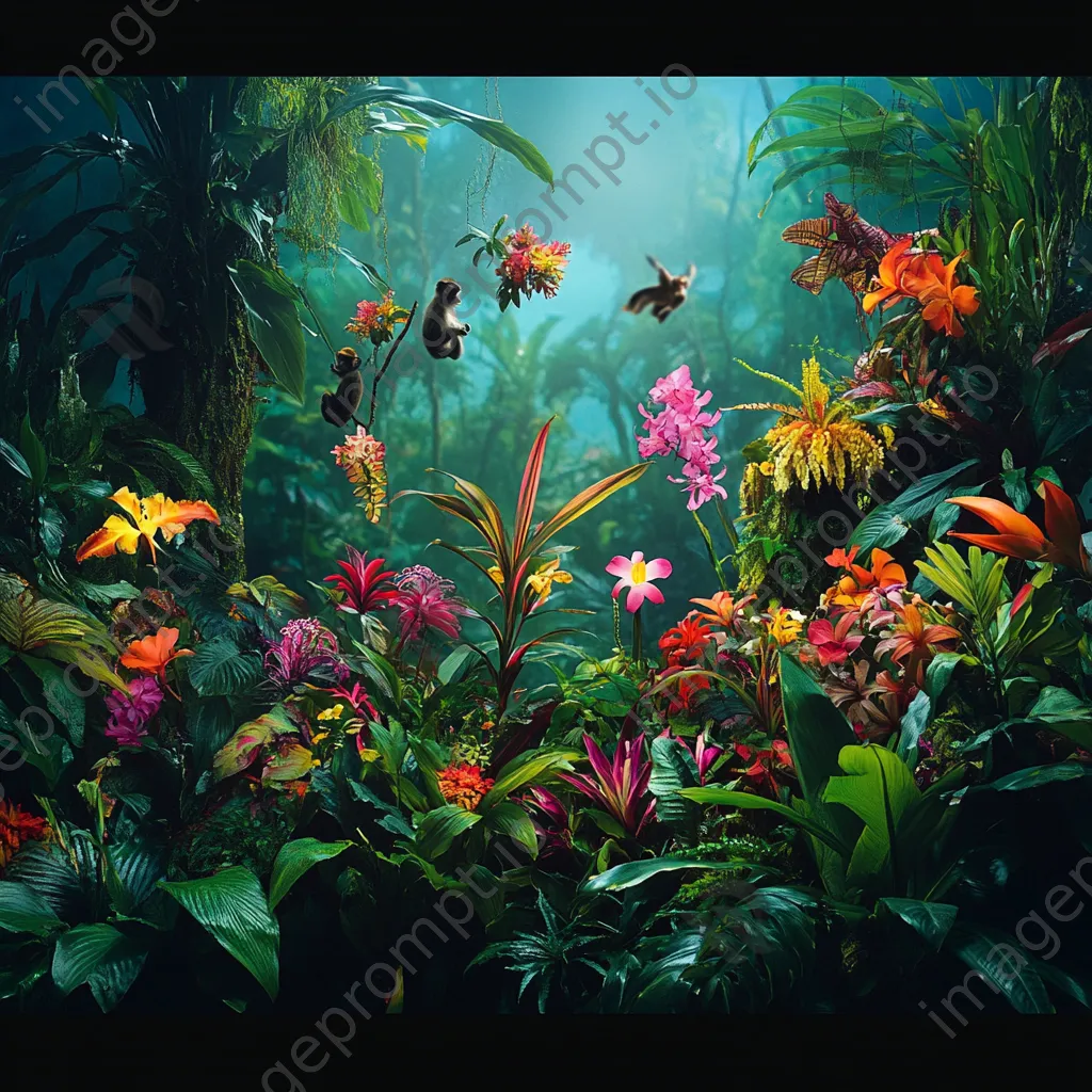 Vibrant jungle habitat with diverse wildlife and flowers - Image 2