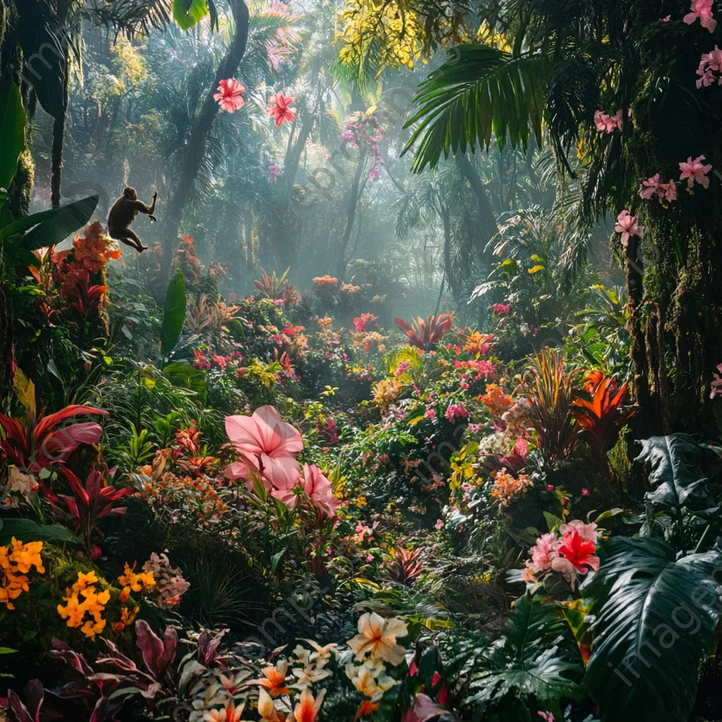 Vibrant jungle habitat with diverse wildlife and flowers - Image 4