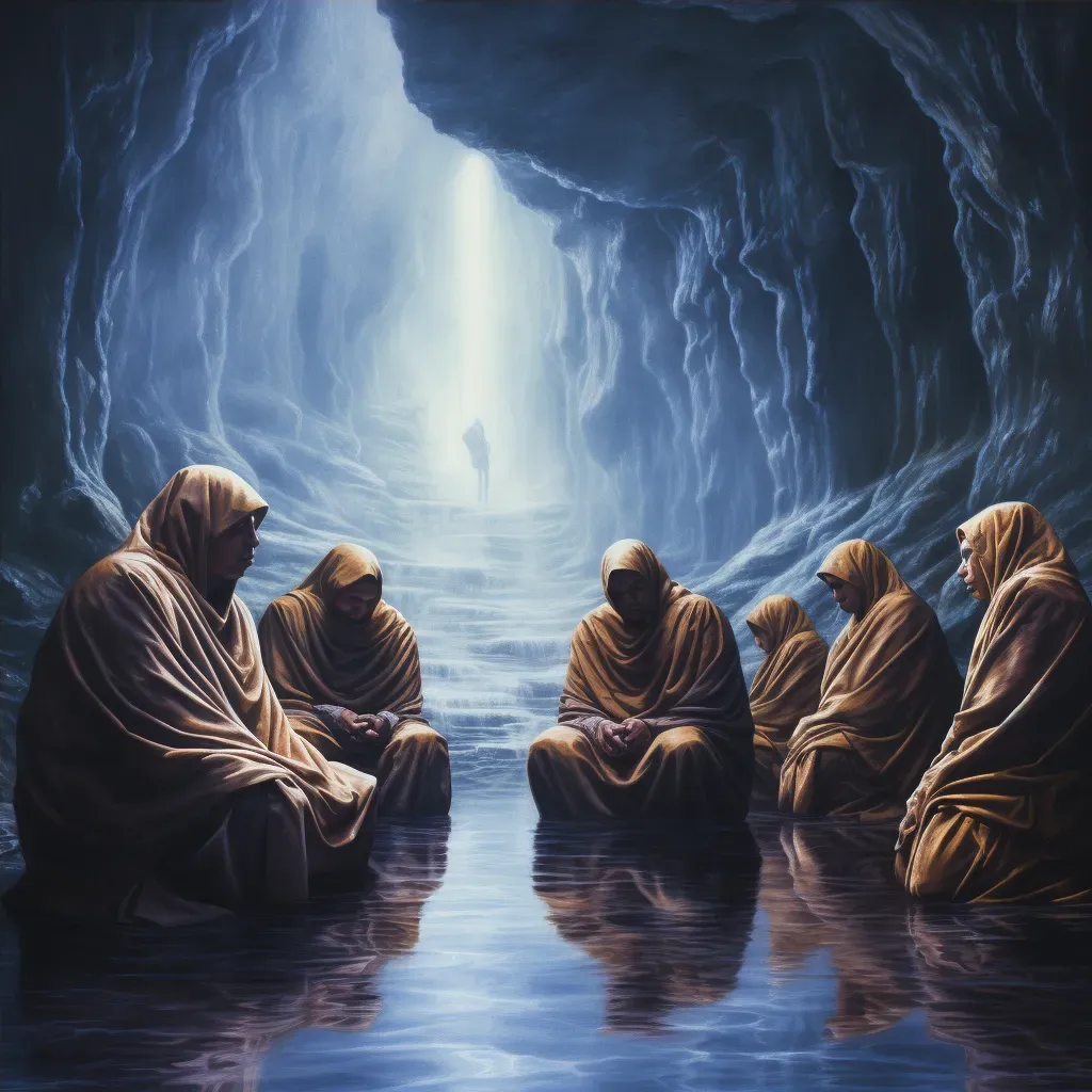 Monks Meditating in Luminous Cave