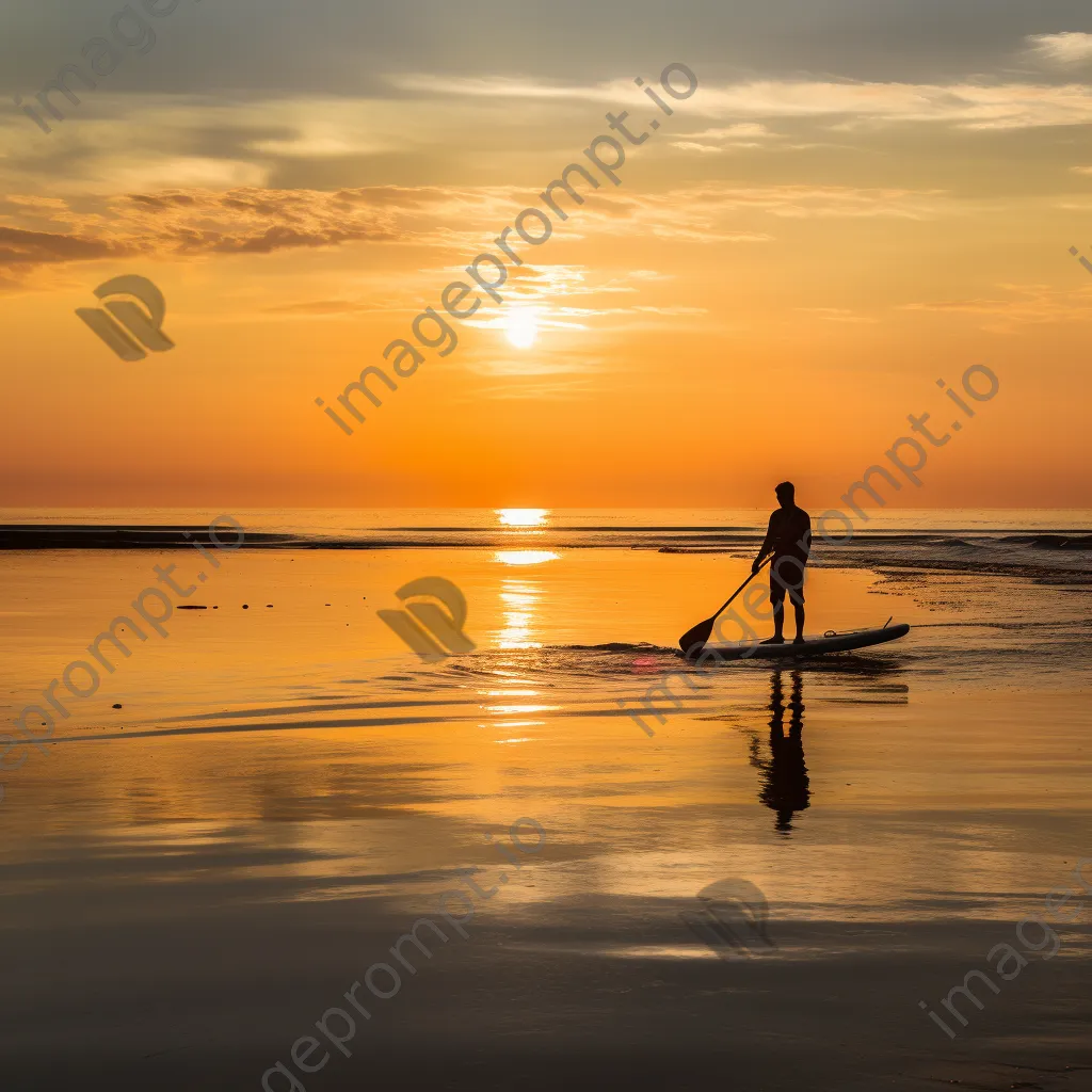 Lone paddleboarder at sunset - Image 1