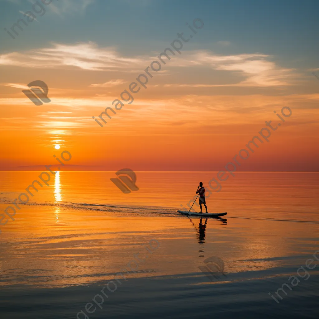 Lone paddleboarder at sunset - Image 2