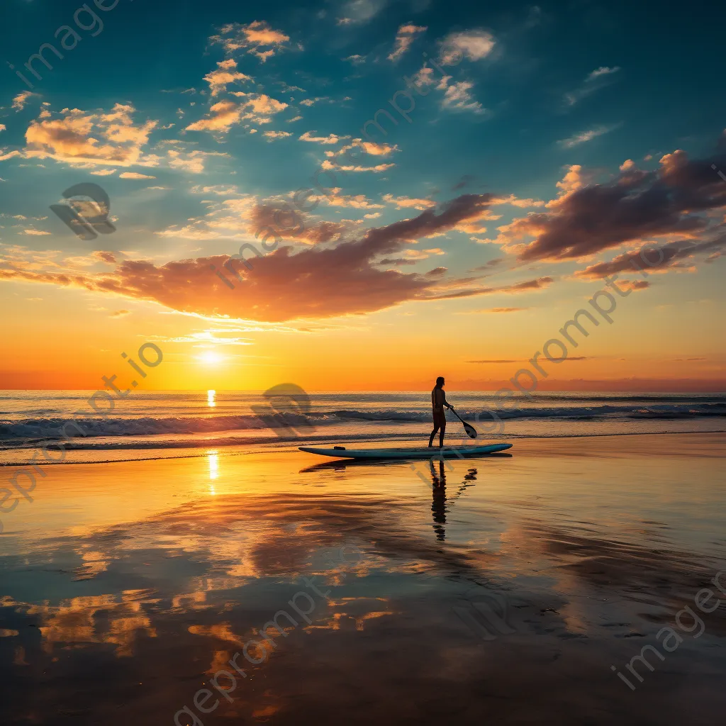 Lone paddleboarder at sunset - Image 3