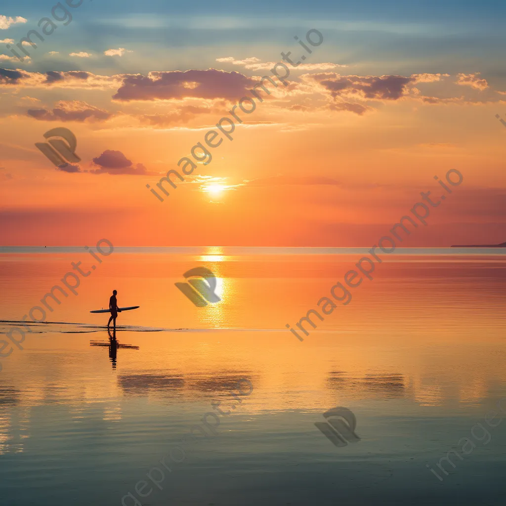 Lone paddleboarder at sunset - Image 4