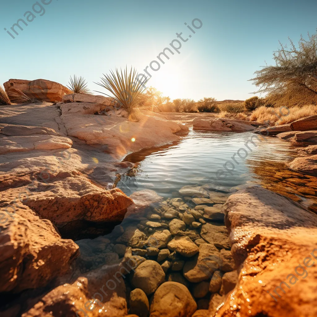 Oasis in the desert with clear water and rocks - Image 1