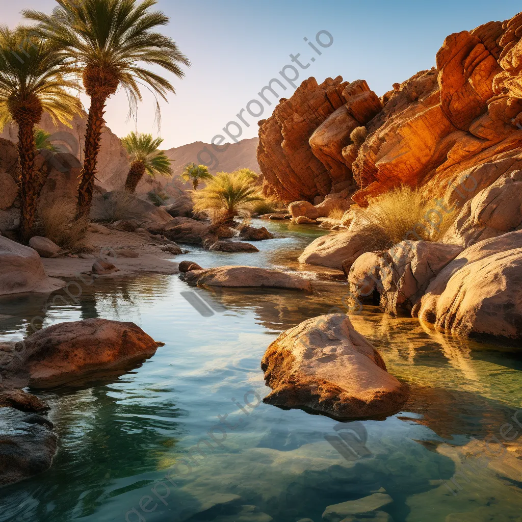 Oasis in the desert with clear water and rocks - Image 2