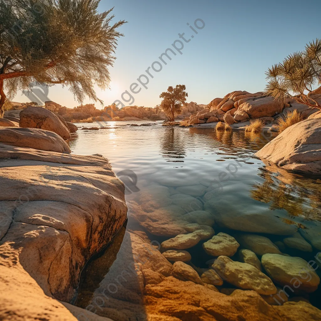 Oasis in the desert with clear water and rocks - Image 3