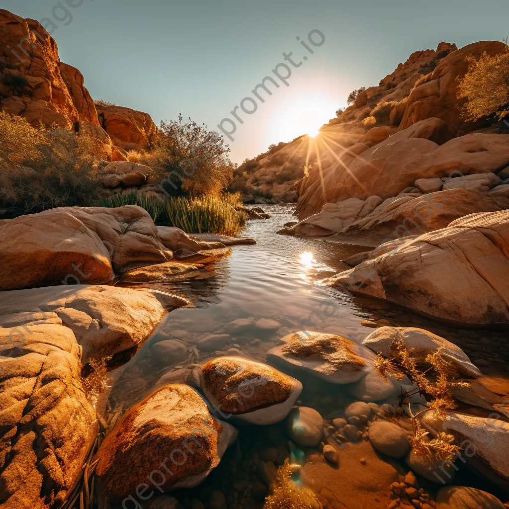 Oasis in the desert with clear water and rocks - Image 4