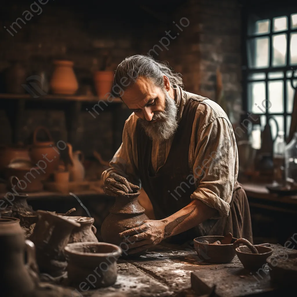 Artisan pouring water into clay for brick-making - Image 1