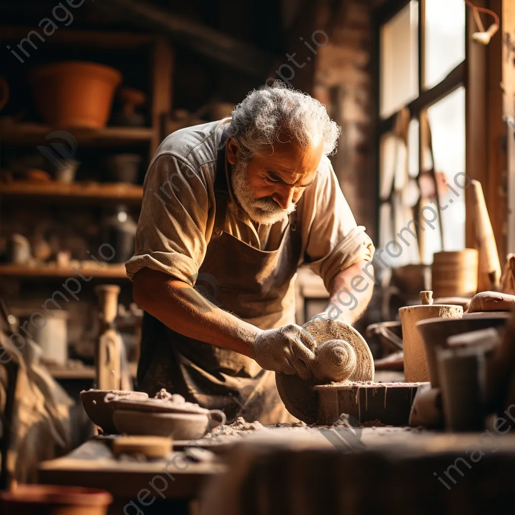 Artisan pouring water into clay for brick-making - Image 2