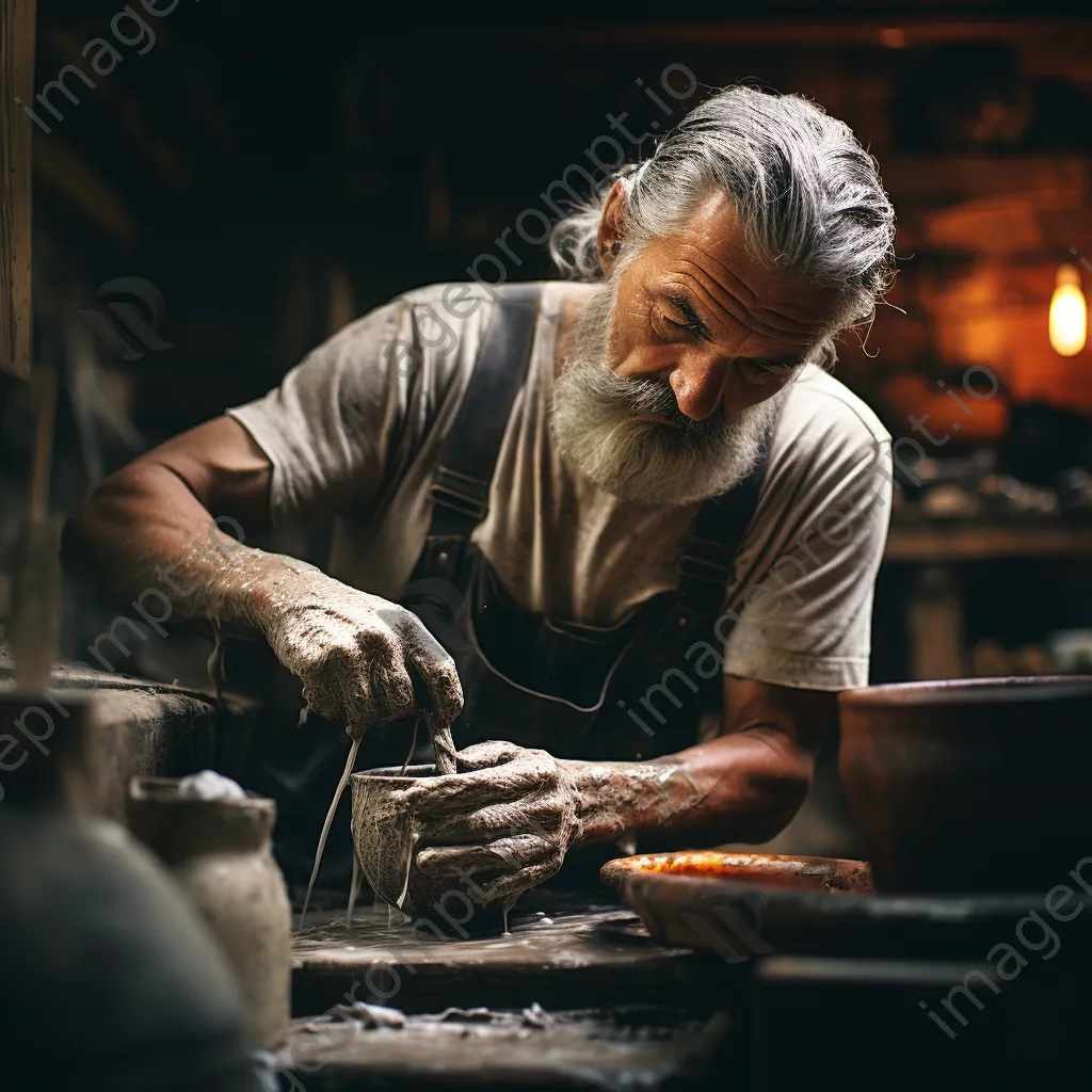 Artisan pouring water into clay for brick-making - Image 4