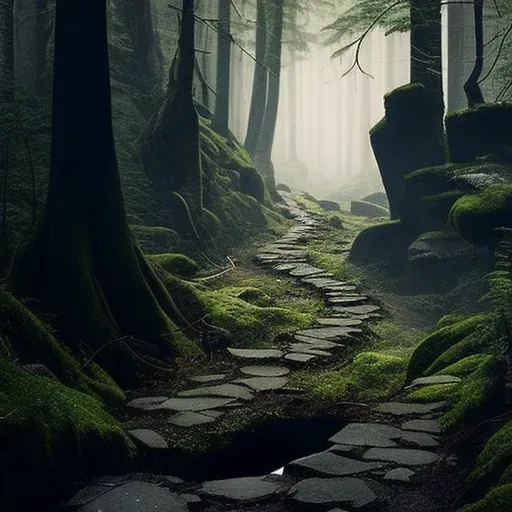 Ancient stone pathway disappearing into misty forest - Image 4