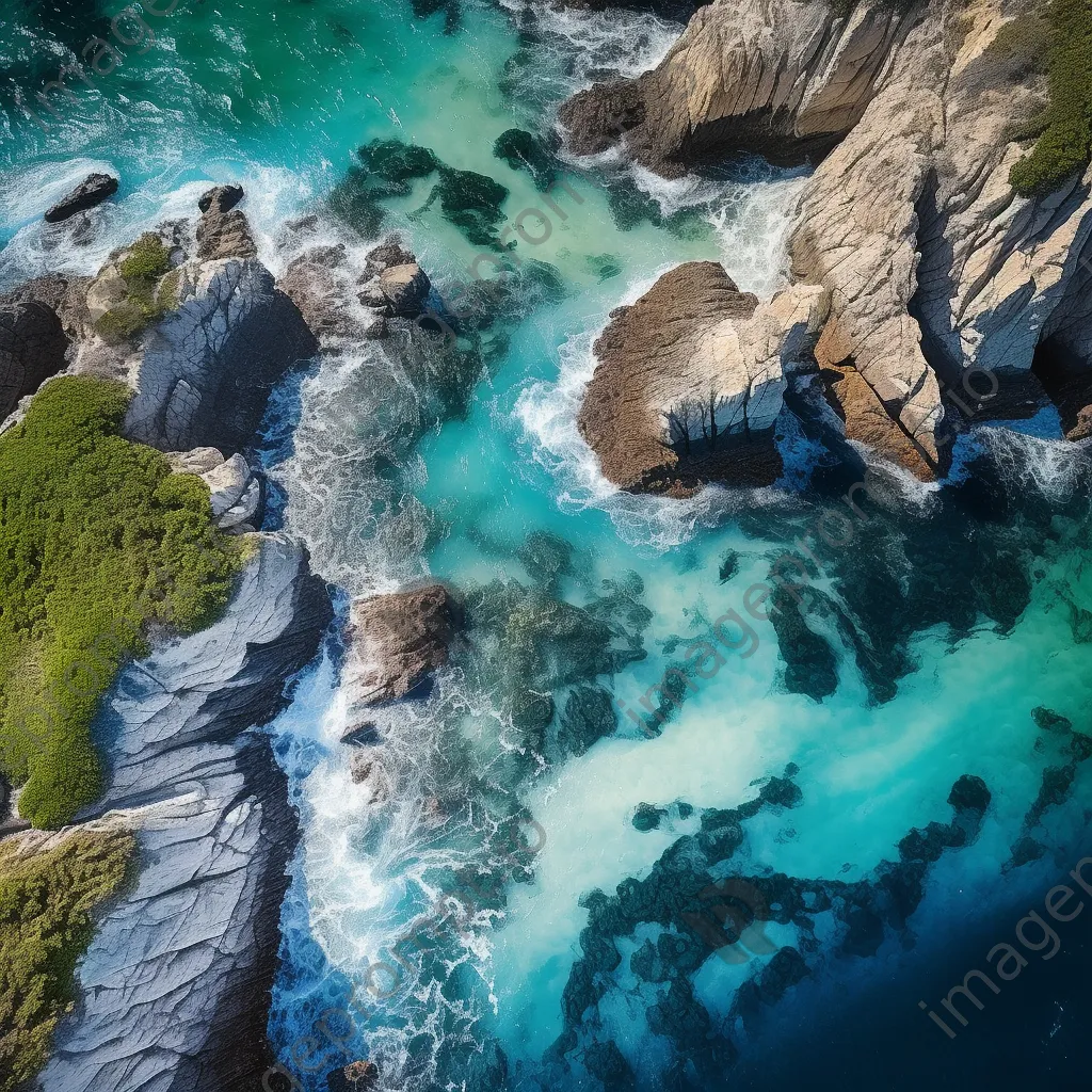 Aerial view of coastal caves and ocean - Image 1