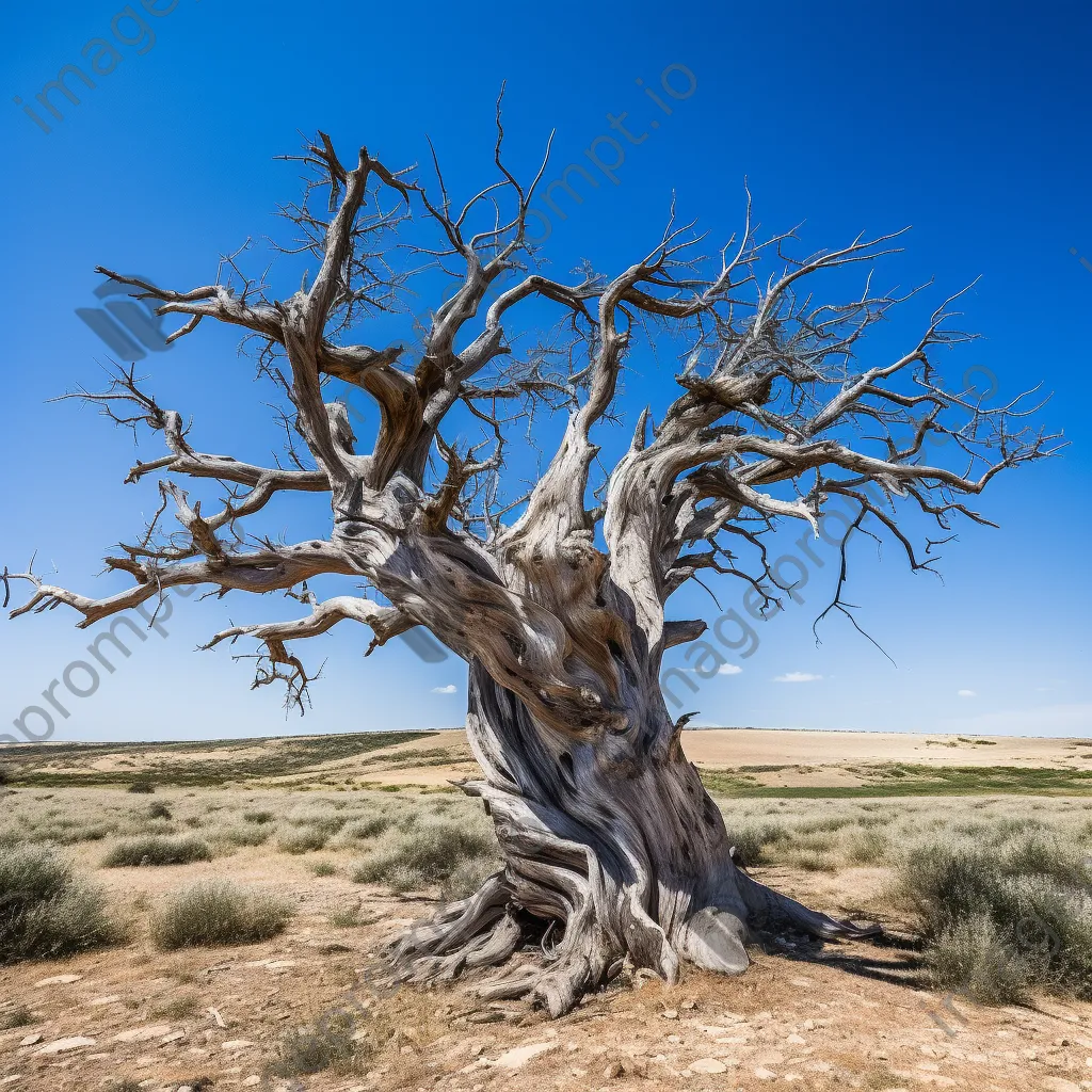 Weathered olive tree against a clear blue sky - Image 2