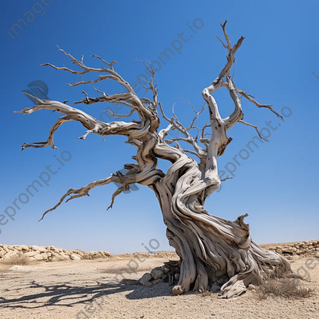 Weathered olive tree against a clear blue sky - Image 4