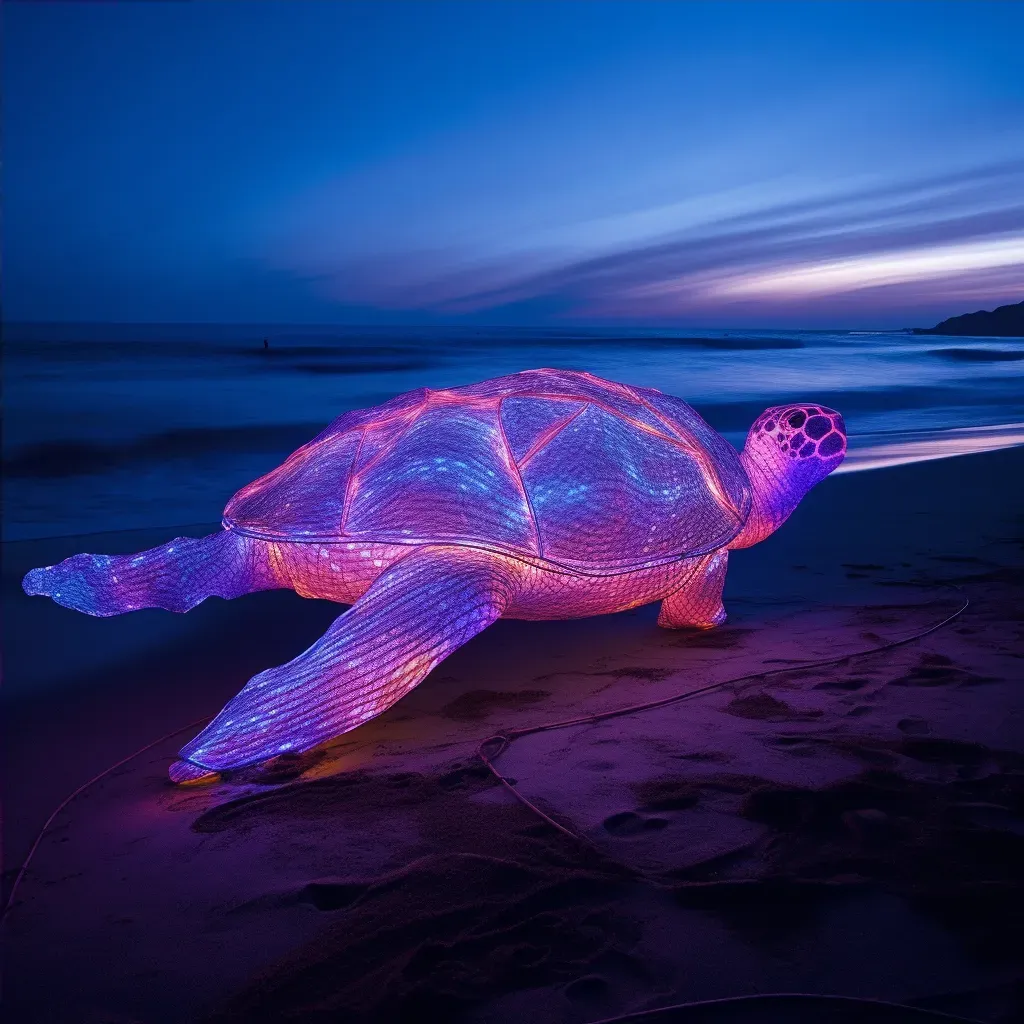 Leatherback sea turtle on moonlit beach heading towards ocean - Image 4