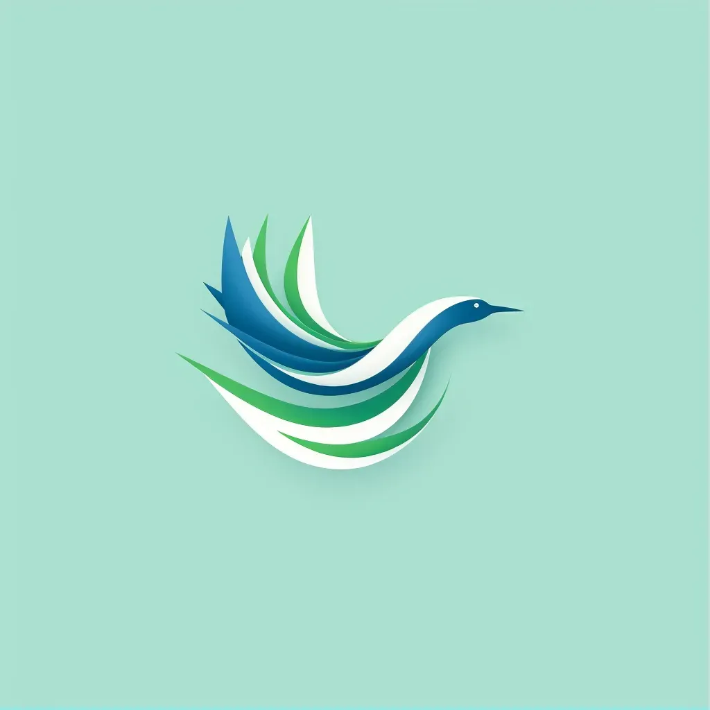 Logo with a stylized wave turning into a bird in flight, in blue and green colors. - Image 1