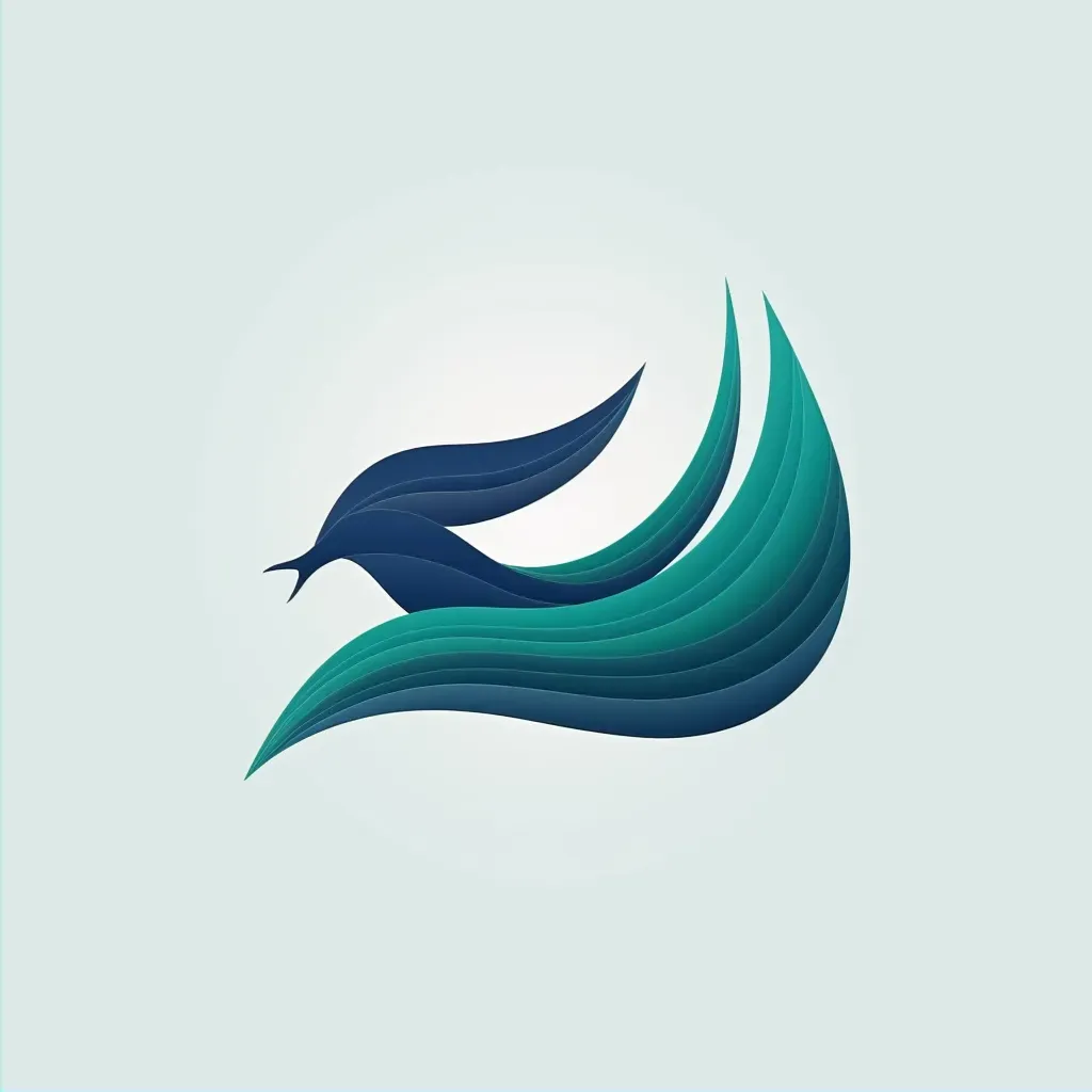 Logo with a stylized wave turning into a bird in flight, in blue and green colors. - Image 2