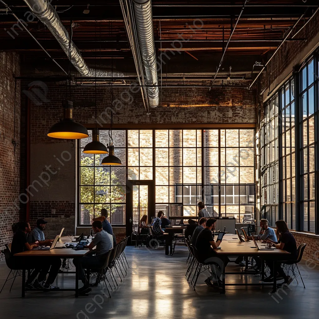 Group of professionals brainstorming in an industrial-style co-working space - Image 2