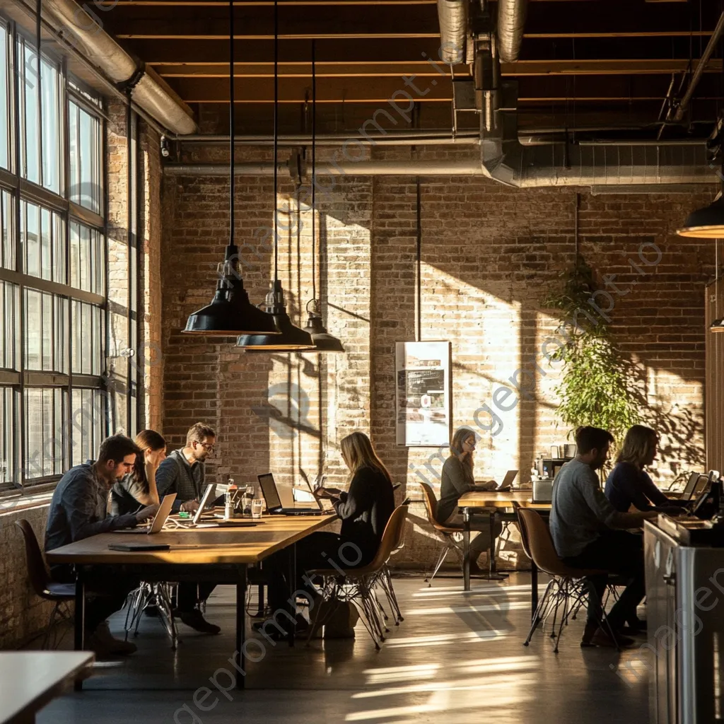 Group of professionals brainstorming in an industrial-style co-working space - Image 3