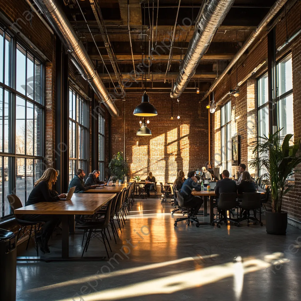 Group of professionals brainstorming in an industrial-style co-working space - Image 4